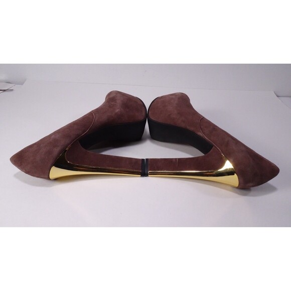 THEYSKENS' THEORY Women's ELYSE Platform Brown Gold High Pumps Sz 37 NWOB 989 - Picture 8 of 16